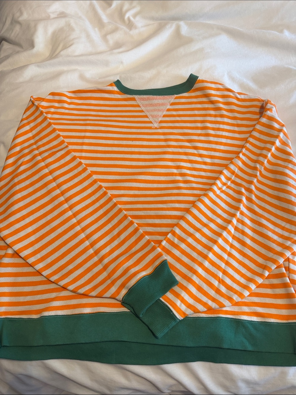 Free People Orange and White Striped Sweatshirt with Green Trim
